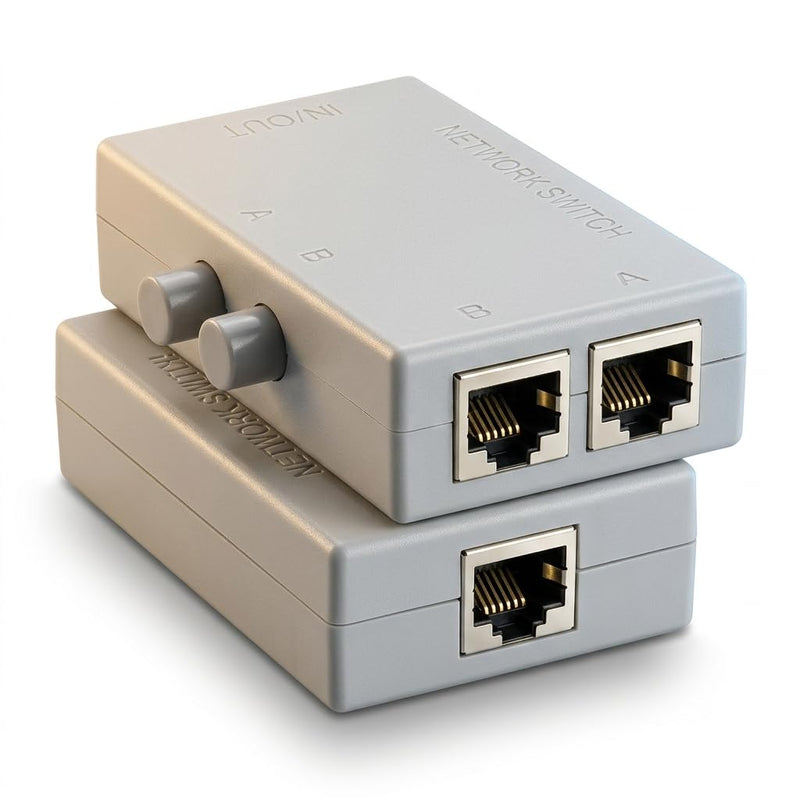 iKKEGOL RJ45 Ethernet Switch 2 Port Manual Network Switch Selector Box, 100Mbps 2-in-1-out / 1-in-2-out LAN Switch for Router, PC, Modem, Gaming, Office Network Sharing (No Power Required)