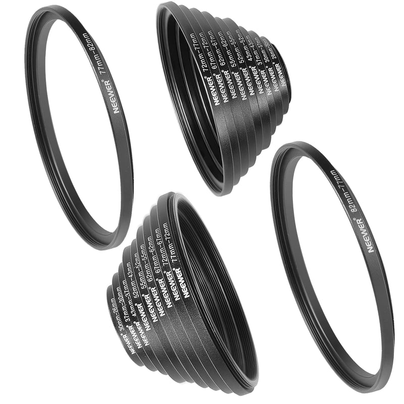 [AUSTRALIA] - Neewer 20 Anodized Black Metal Lens Filter Adapter Rings - 10 Step Up + 10 Step Down Set 20 Pack 
