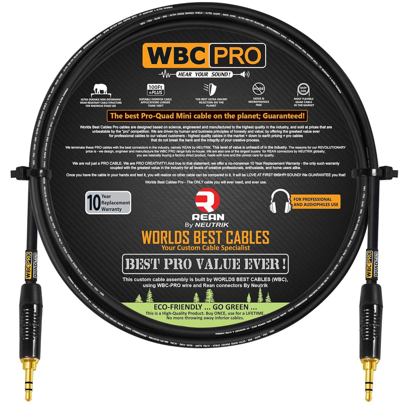 [AUSTRALIA] - WORLDS BEST CABLES 3 Foot - Quad Balanced Connecting Cable CUSTOM MADE using Mogami 2893 wire and Neutrik-Rean NYS231BG 3.5mm Gold Mini TRS Plugs 