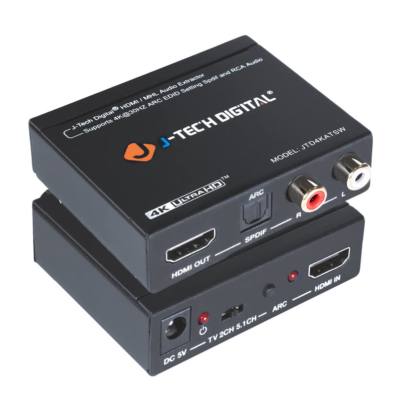 J-Tech Digital 4K30 HDMI Audio Extractor HDMI ARC Converter SPDIF + RCA Output HDCP1.4 Compatible with Dolby Digital/DTS CEC [JTD4KATSW] 4K@30HZ Audio Extractor ARC