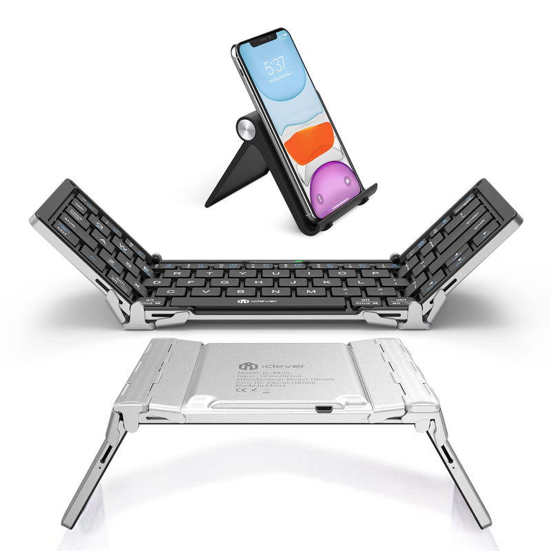 Foldable Keyboard, iClever BK03 Portable Keyboard with Stand Holder (Sync Up to 3 Devices), Full-Size Bluetooth Keyboard for iPhone, iPad, Smartphone, Laptop, Tablet