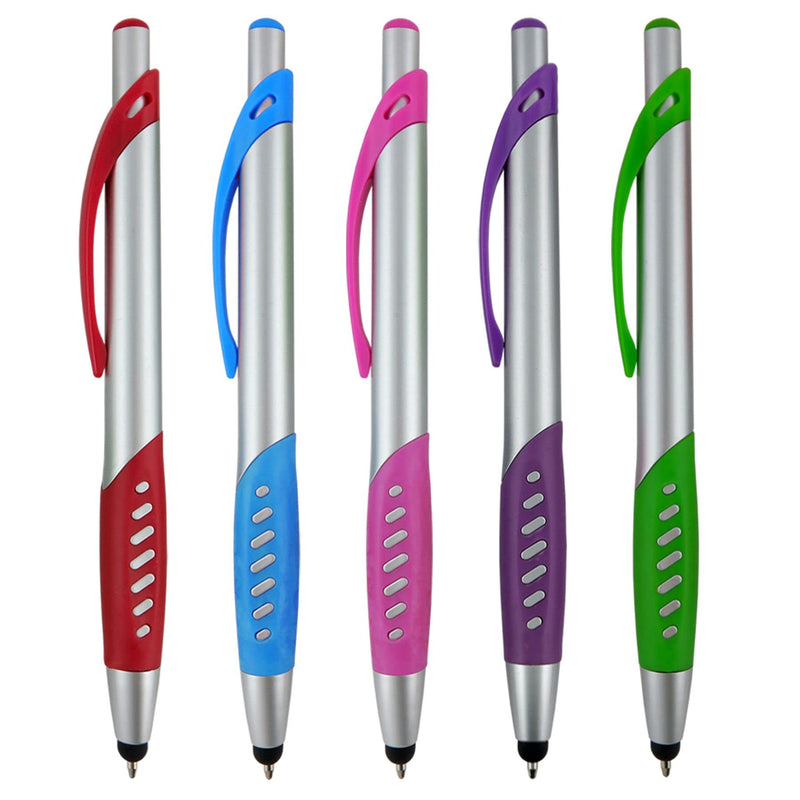2 in 1 Capacitive Stylus & Ballpoint Pen Comfort Grip for Any Touchscreen Device, iPad, iPhone 6,6 Plus, iPod, Android, Galaxy, Dell, Note, Samsung (Silver-5 Pack) 5 Pack Silver