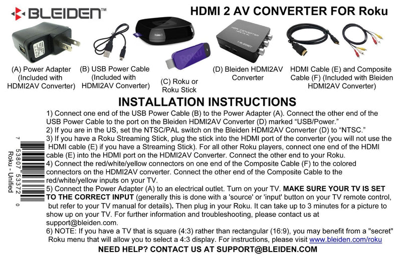 HDMI to 3RCA Composite AV Converter for Roku [Roku 2, Roku 3, Roku 4, Roku Express, Roku Ultra, Roku Premiere, Roku Premiere+ and Roku Streaming Stick (All Models)]