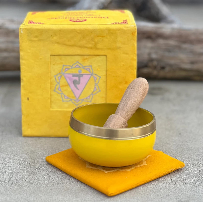 [AUSTRALIA] - DharmaObjects Tibetan Solar Plexus Chakra Premium Palm Size Singing Bowl Gift Box Set Yellow 