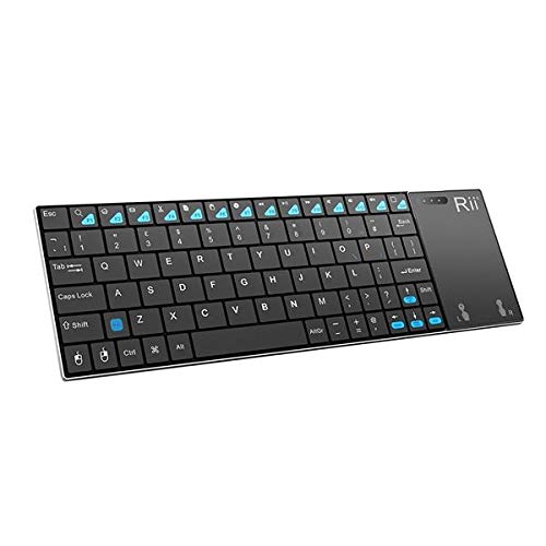 (Newest Version) Rii K12+ Mini Wireless Keyboard with Touchpad Mouse, Stainless Steel Portable Wireless Keyboard with USB Receiver for MacBook/iPad/Tablet/PC/Laptop/Smart TV/Raspberry Pi - Black