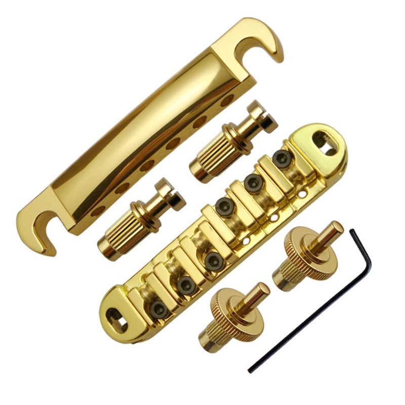 Abr-1 Style Tune-o-matic Bridge Tailpiece Roller Saddle Bridge for Gibson Les Paul Gear Replacement (Gold) Gold