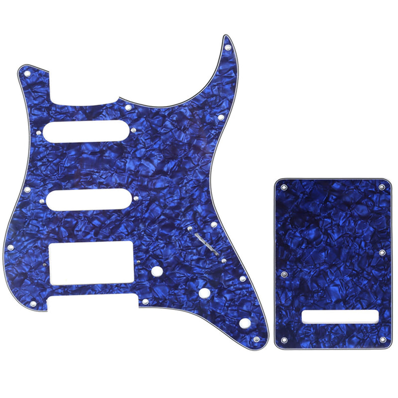 Musiclily HSS 11 Holes Strat Electric Guitar Pickguard and BackPlate Set for Fender US/Mexico Made Standard Stratocaster Modern Style Guitar Parts,4Ply Pearl Blue