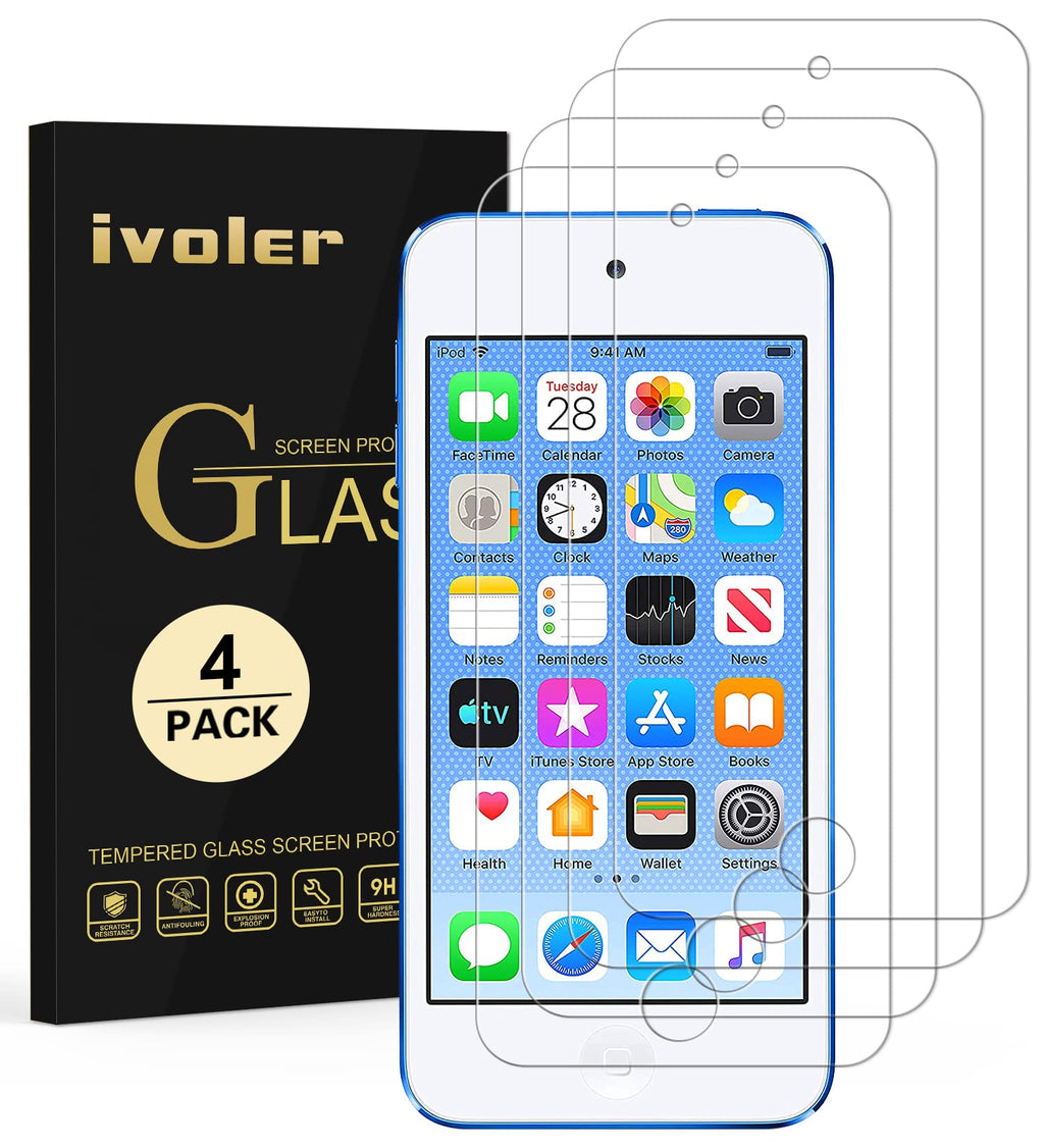 ivoler [4 Pack] [Tempered Glass] Screen Protector Compatible iPod Touch 7G 2019 6G 5G (7th 6th 5th Generation), 0.2mm Ultra Thin 9H Hardness 2.5D Round Edge