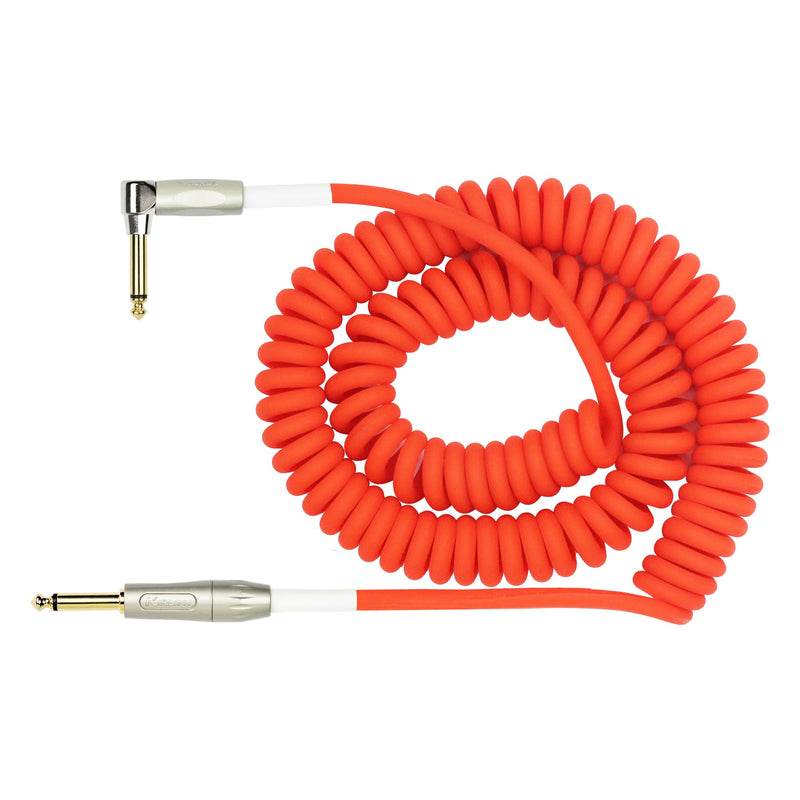 KIRLIN Cable Kirlin IMK-202PFGL-30/RDF-Straight Premium Coil Instrument Cable, Red Translucent PVC Jacket-30ft, 1/4" Mono Plug, Straight to Right Angle, (IMK-202PFGL-30/RDF)