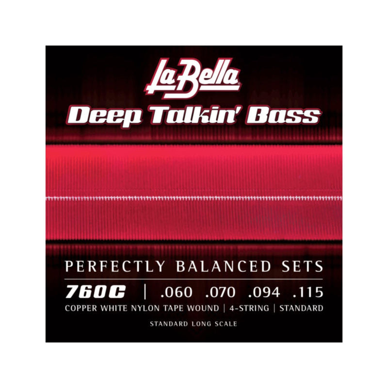 La Bella 760C Deep Talkin Brass Copper White Nylon Tape Wound 4- Strings Standard Long Scale 60-115