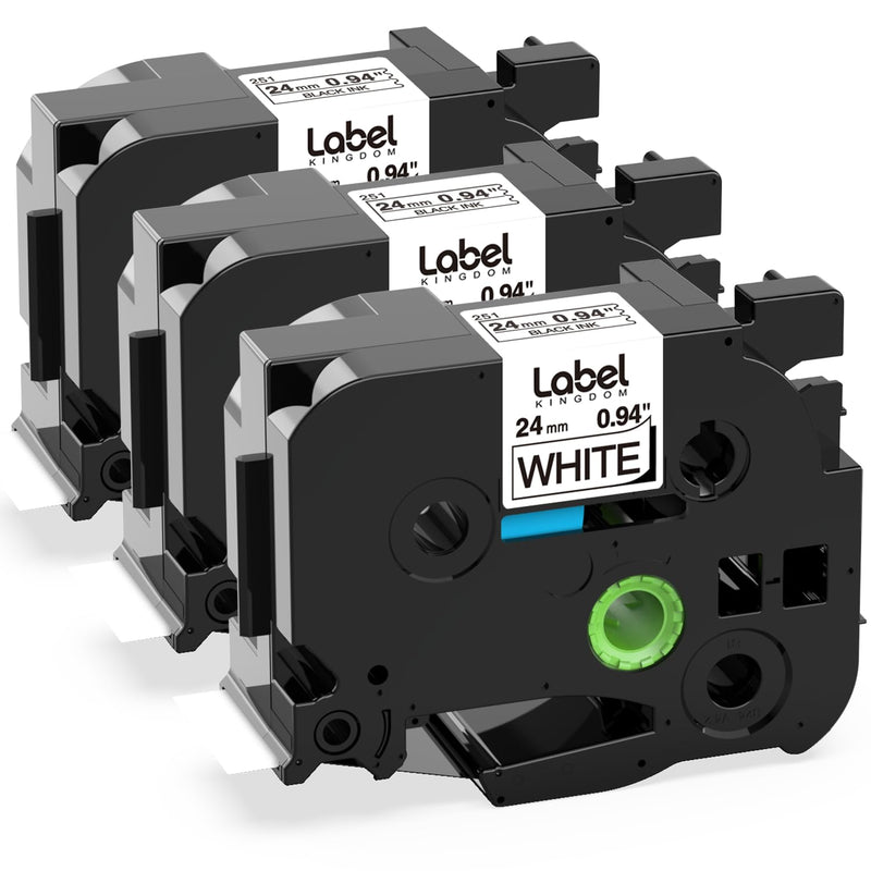 [AUSTRALIA] - Label KINGDOM TZe-251 24mm Label Tape Replacement for Brother P-Touch Label Tape 1 Inch TZe TZ Tape 24mm 0.94 Laminated White TZe251 TZ-251 for Brother Label Maker PT-D600 PT-D610BT PT-P710BT, 3-Pack 24mm 0.94Inch 
