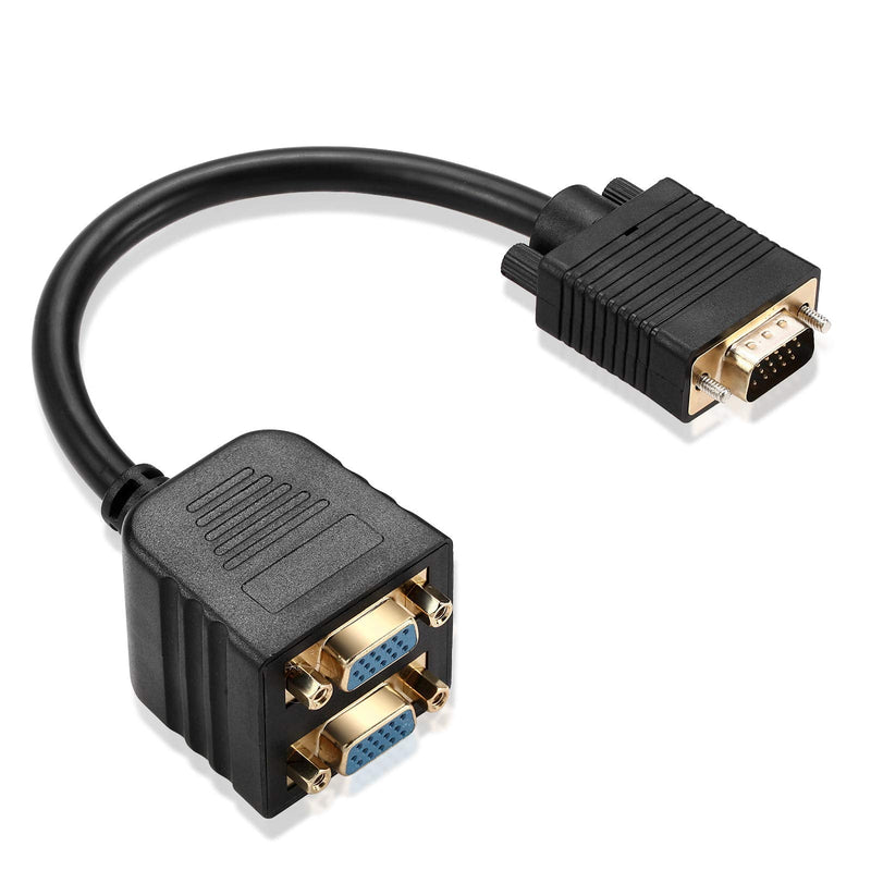 mxtechnic VGA Splitter Cable 1 Male to 2 Female Adapter Monitor Y Splitter Cable 25cm Black Can't Connect Two at The Same time (1Pack) 1Pack