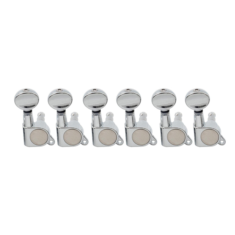 Musiclily 6 inline Sealed Guitar Tuners Tuning Pegs Keys Machine Heads Set for Strat Tele Electric Guitar Replacement,Kidney Button Chrome Kidney Button Chrome