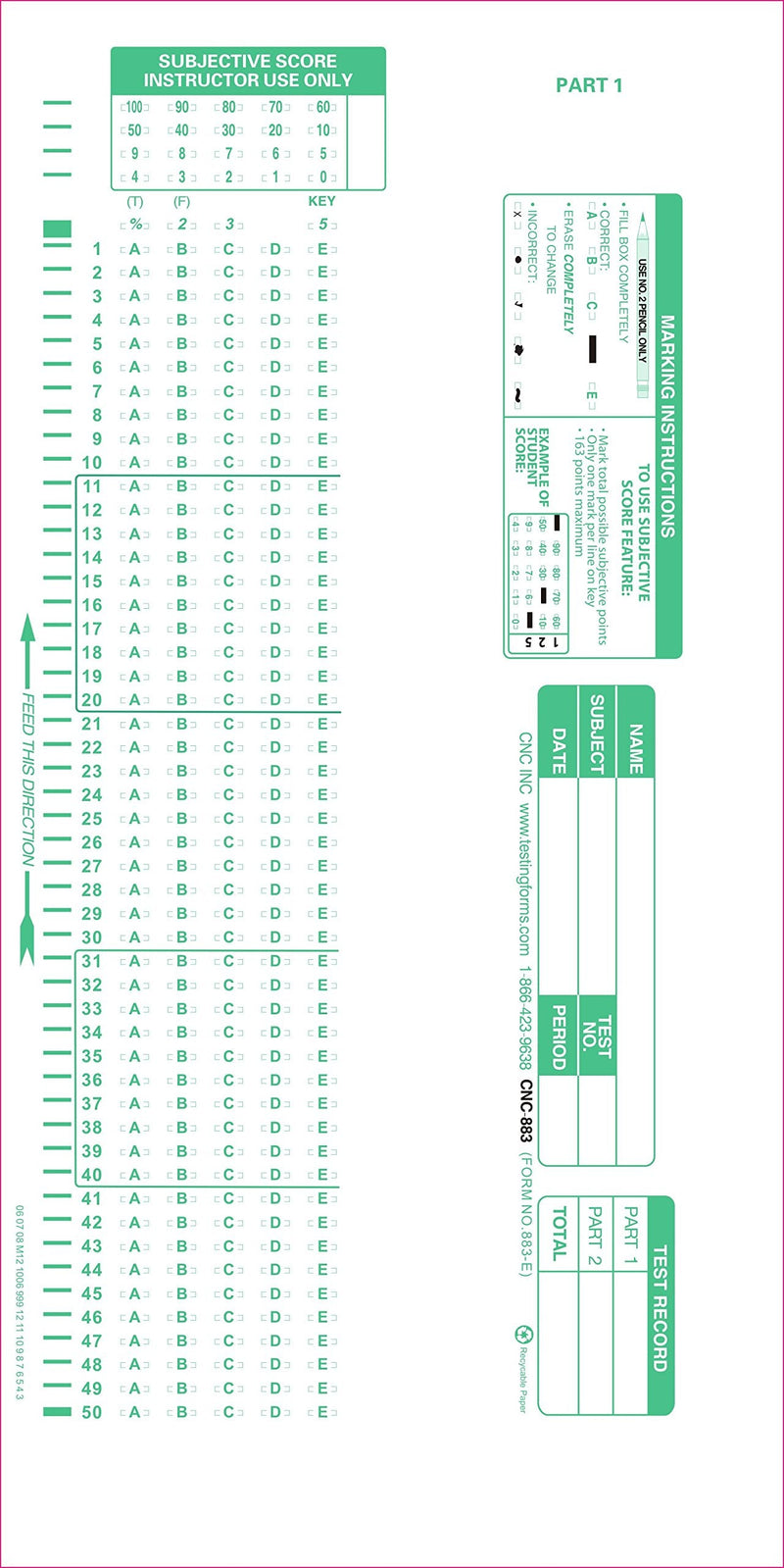 TEST-883E 883 E Compatible Testing Forms (100 Sheet Pack)