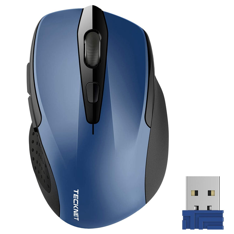 Wireless Mouse, TECKNET Pro 2.4G Ergonomic Wireless Optical Mouse with USB Nano Receiver for Laptop,PC,Computer,Chromebook,Notebook,6 Buttons,24 Months Battery Life, 2600 DPI, 5 Adjustment Levels Blue
