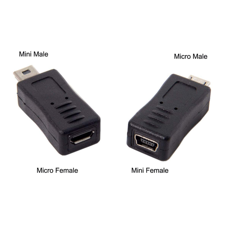 CY 2pcs Mini USB Male to Micro USB 5pin Female & Mini Female to Micro Male Extension Adapter Black