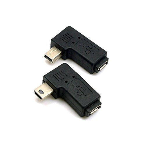 CY 2pcs 90 Degree Left & Right Angled Mini USB 5pin Male to Micro USB Female Data Sync Power Adapter Black MINI-MICRO