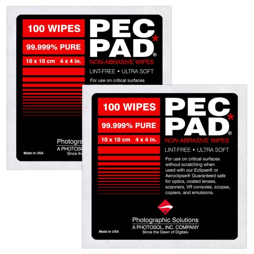 PEC-PAD Lint Free Wipes 4”x4” Non-Abrasive Ultra Soft Cloth for Cleaning Sensitive Surfaces like Camera, Lens, Filters, Film, Scanners, Telescopes, Microscopes, Binoculars. (100 Sheets Per/Pkg) 2-Pack 1 Count (Pack of 2)