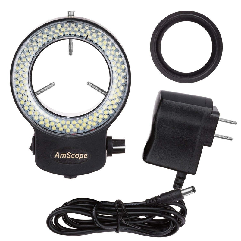 [AUSTRALIA] - AmScope 144 LED Intensity-Adjustable Ring Light: Stereo Microscope Accessory with Black Housing 