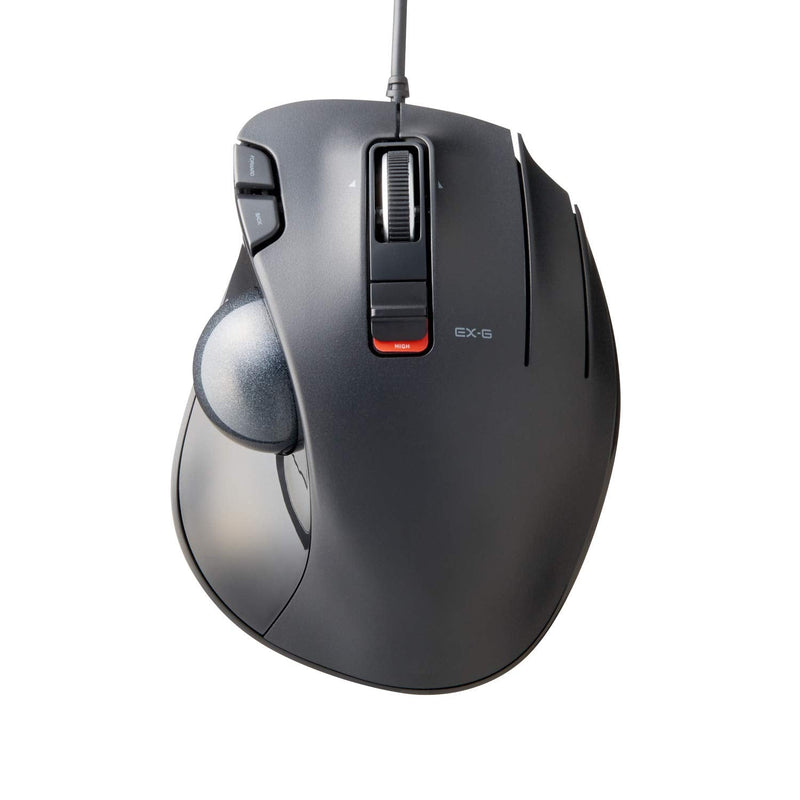 ELECOM EX-G Trackball Mouse, Wired, Thumb Control, Sculpted Ergonomic Design, 6-Button Function with Smooth Tracking, Ergonomic Design, Optical Gaming Sensor, Windows11, macOS (M-XT3URBK) Black Ball
