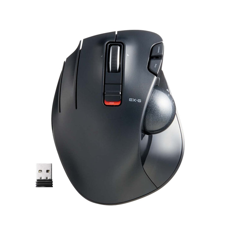 ELECOM EX-G Left-Handed Trackball Mouse, 2.4GHz Wireless, Thumb Control, 6-Button Function with Smooth Tracking, Ergonomic Design, Optical Gaming Sensor, Windows11, macOS (M-XT4DRBK)