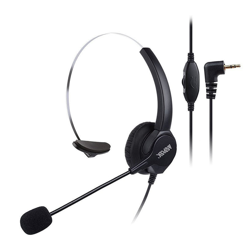 AGPTEK® 2.5mm Monaural Headset for Desk Phones, 6FT Hands-Free Noise Cancelling Headphone with Mic, Microphone, Comfort Fit Headband for Office Phones