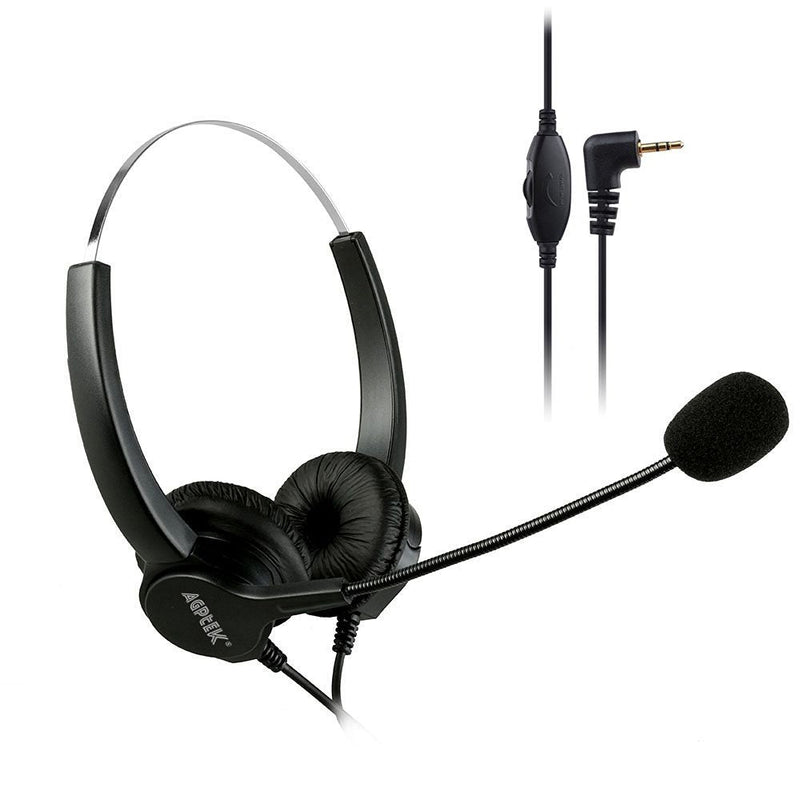 AGPTEK® 2.5mm Dual Ear Call Center Telephone Headphone, 6FT Noise Cancelling Binaural Headset, with Boom-Style Mic for Most Cordless Phones 2.5mm Binaural Headset