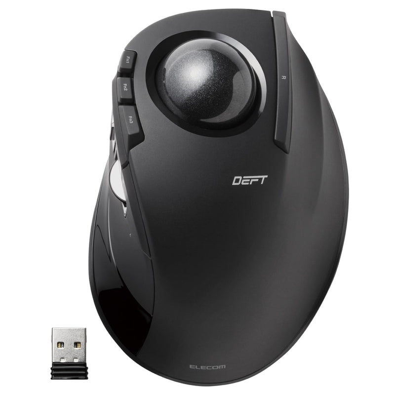 ELECOM DEFT Trackball Mouse, 2.4GHz Wireless, Finger Control, 8-Button Function with Smooth Tracking, Ergonomic Design, Optical Gaming Sensor, Windows11, macOS (M-DT2DRBK) Black / Black ball