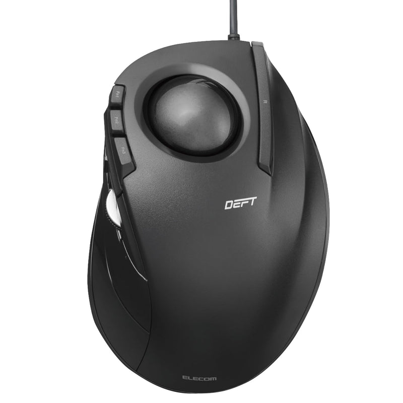 ELECOM DEFT Trackball Mouse, Wired, Finger Control, 8-Button Function with Smooth Tracking, Ergonomic Design, Windows11, macOS (M-DT2URBK) Black / Black ball