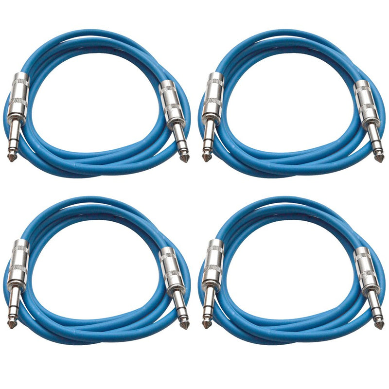 Seismic Audio - SATRX-6-4 Pack of 6' 1/4" TRS to 1/4" TRS Patch Cables - Balanced - 6 Foot Patch Cord - Blue and Blue