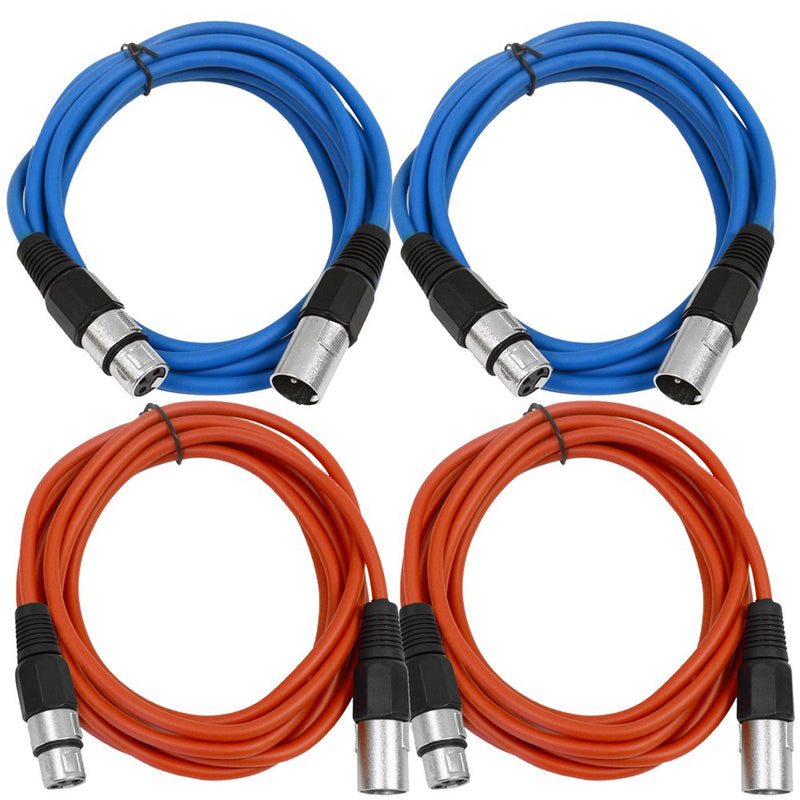 Seismic Audio - SAXLX-6-4 Pack of 6' XLR Male to XLR Female Patch Cables - Balanced - 6 Foot Patch Cord - Blue and Red
