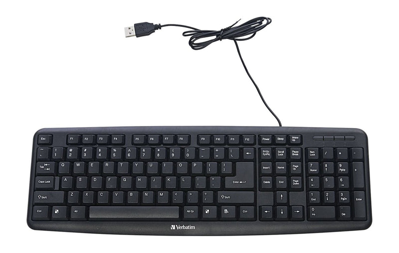 Verbatim Slimline Full Size Wired Keyboard USB Plug-and-Play Compatible with PC, Laptop - Frustration Free Packaging Black