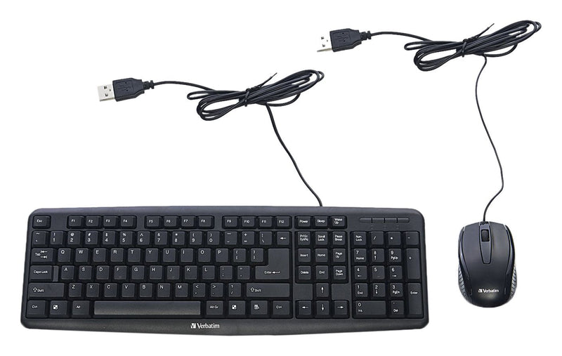 Verbatim Slimline Wired Keyboard and Mouse Combo, Optical Wired Mouse, Full-Size Keyboard, USB Plug-and-Play, Compatible with PC, Laptop - Frustration Free Packaging Black Wired Keyboard & Mouse