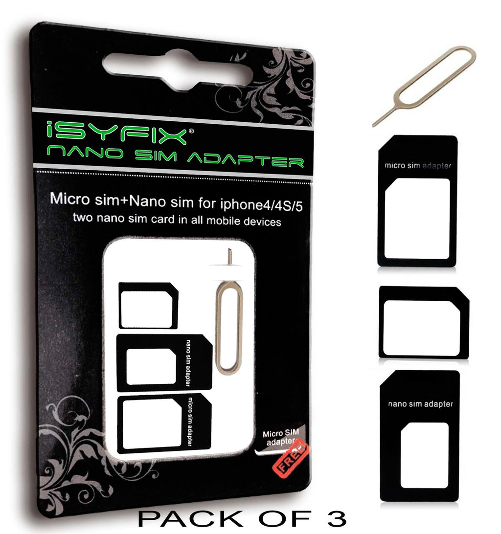 3X Pack SIM Card Adapter - Nano Micro Standard Converter Kit 4 in 1 Complete Set by iSYFIX
