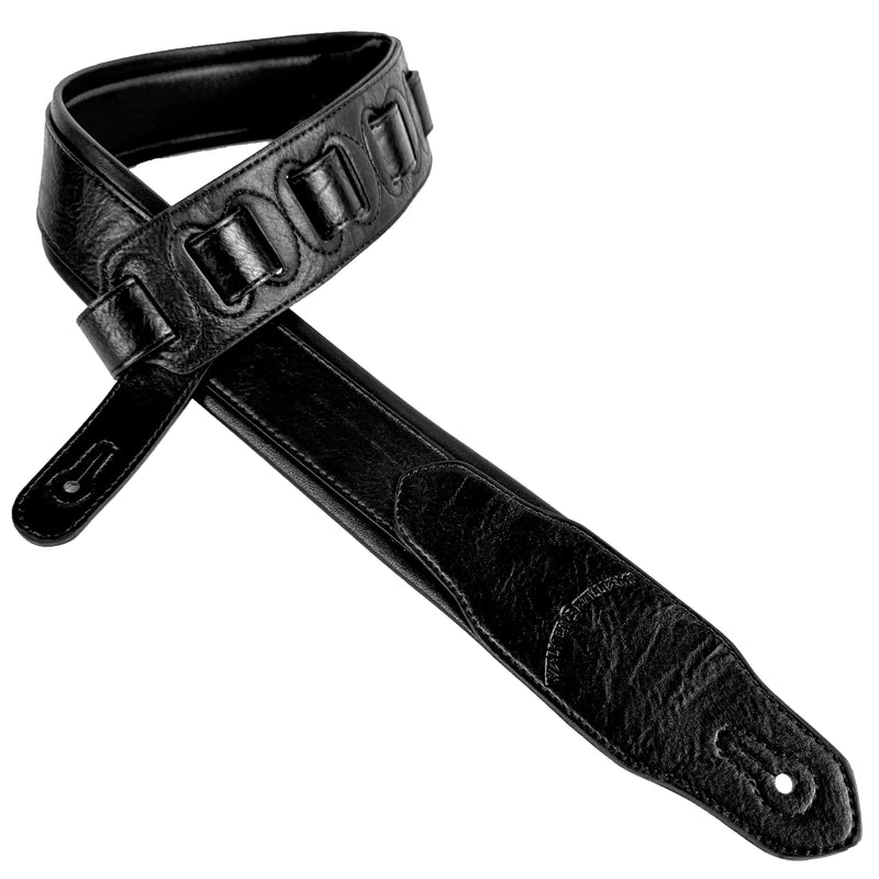 [AUSTRALIA] - Walker & Williams G-105 Black on Black 2' Wide Guitar Strap with Padded Glove Leather Back For Acoustic, Electric, And Bass Guitars 