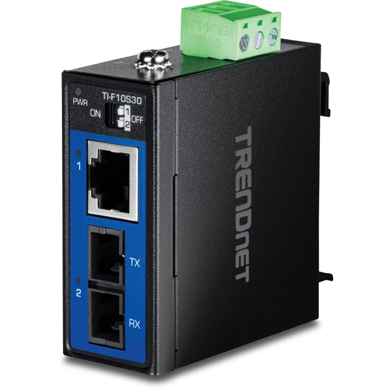 TRENDnet Industrial 100Base-FX Single-Mode SC Fiber Converter, TI-F10S30, | Hardened IP50 Rated 100Base-T Ethernet to 100Base-FX Converter, NDAA & TAA Compliant 30 KM