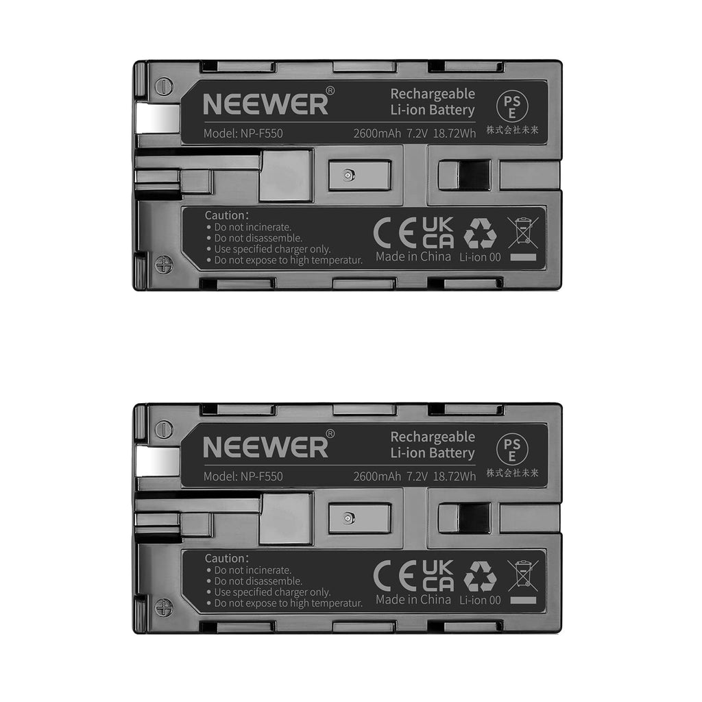 Neewer® (2Pack) 2600mAh Sony NP-F550/570/530 Replacement Battery for Sony HandyCams, Neewer Nanguang CN-160,CN-216,CN-126 Series and Other LED On-Camera Video Lights Which Using NP-F550