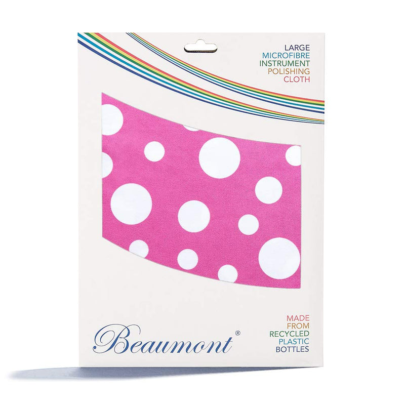 Beaumont Pink Polka Dot Musical Polishing & Cleaning Patterned Instruments Trumpet Clarinet Sax Flute Recycled Microfibre Cleaning Cloth Brass Silver 40 x 30 cm (BFC4030-PP)