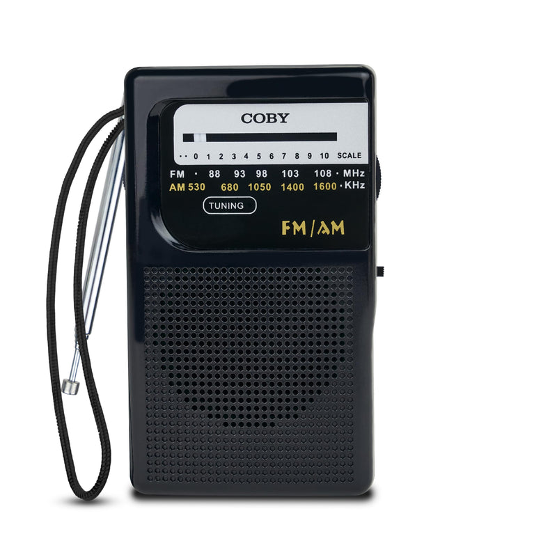 [AUSTRALIA] - Coby Portable AM/FM Radio – Retro Battery Operated Pocket Radio with Powerful Speakers, Long 800-Hour Battery, Clear Reception, Emergency & Travel Transistor Device for Home or Outdoors B-Black 