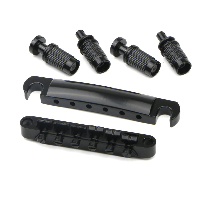Swhmc Tune-O-Matic Bridge Studs & Tailpiece Set for Gibson/Epiphone Les Paul, Black Alloy Electric Guitar Bridge Parts with Studs, Fully Adjustable Saddles