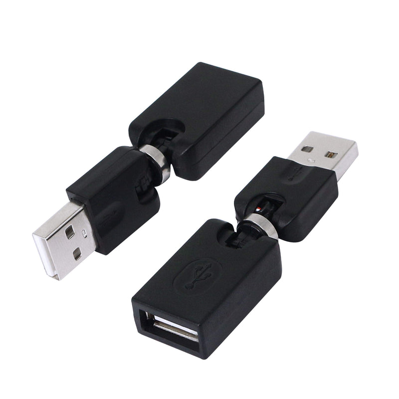 CERRXIAN Rotating and Swivel Twist USB 2.0 Type A Male to Type A Female 360 Degree Rotation Adjustable Right Angle Extension Adapter Convertor (2-Pack,AM-FM)