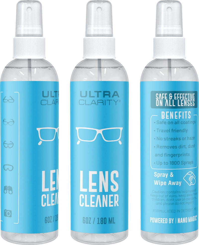 Powered by NANO MAGIC | Lens Cleaner 3-Pack 6oz Spray Bottles | Ideal for Coated Glasses Sunglasses Goggles Glass Camera Lenses Phone Laptop Screen Mirrors Gentle Formula Streak-Free 3 Pack