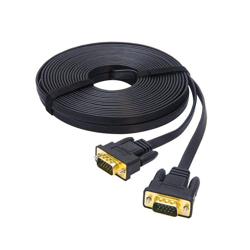 DTech 10m Ultra Thin Flat Computer Monitor VGA Cable Long 32 Feet Male to Male 15 Pin Connector Standard SVGA Wire Black 32ft