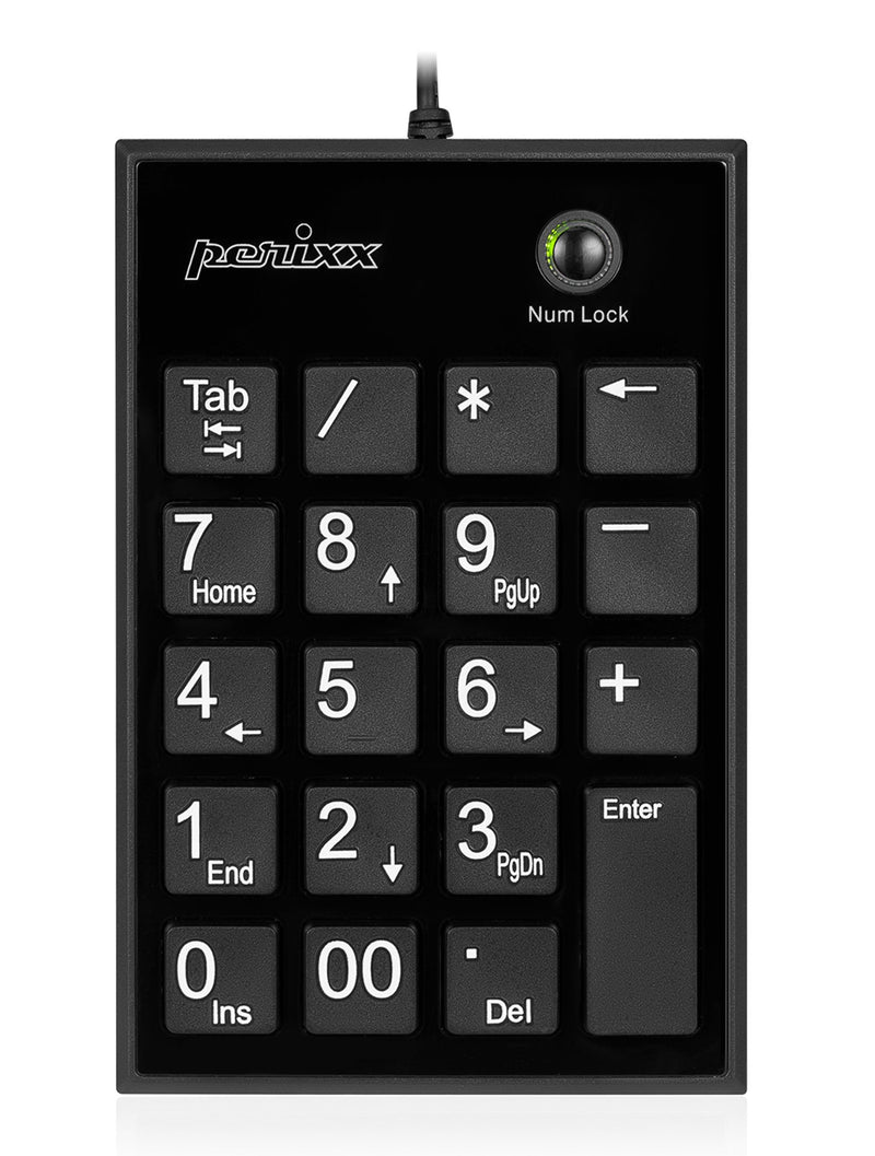 [AUSTRALIA] - Perixx PPD-202 Wired 19 Keys Slim Numeric Keypad, Big Print Font, Silent Notebook Scissor Key Number Keypad with Tab Key and Num Lock, Black USB only 