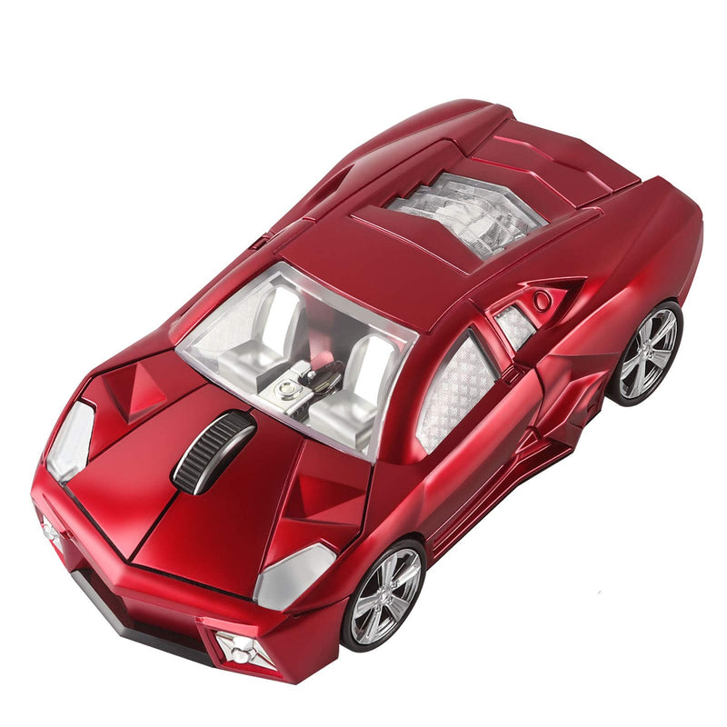 CHUYI Cool Sports Car Shaped Wireless Mouse 1600DPI Cordless Optical Mice with USB Receiver for Office School Home Travel, for PC Laptop Computer Gift (Red-1 Pack) Red