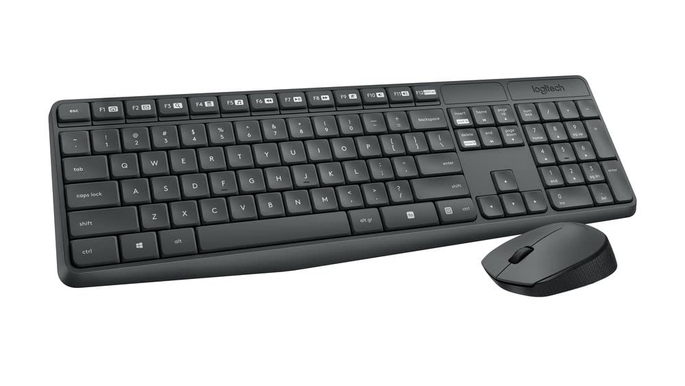 Logitech MK235 Wireless Keyboard and Mouse Combo for Windows, USB Receiver, 15 FN Keys, Long Battery Life, Compatible with PC, Laptop