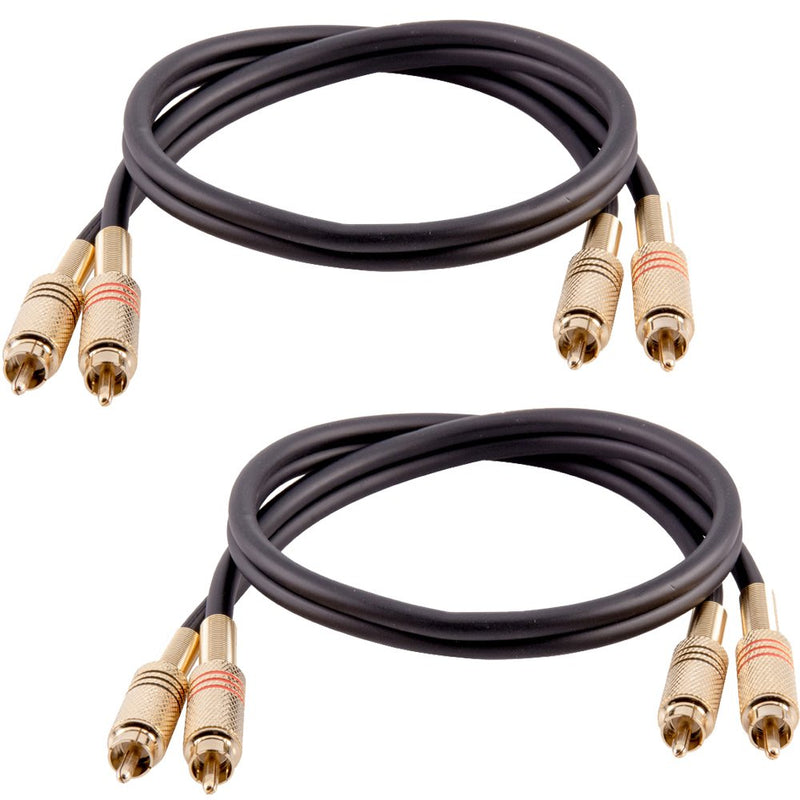 Seismic Audio Speakers Premium 2 Foot Dual RCA Male to Dual RCA Male Audio Patch Cables, Pack of 2, Black and Red Color Cables, 2RCA to 2RCA Audio Cord Black and Black