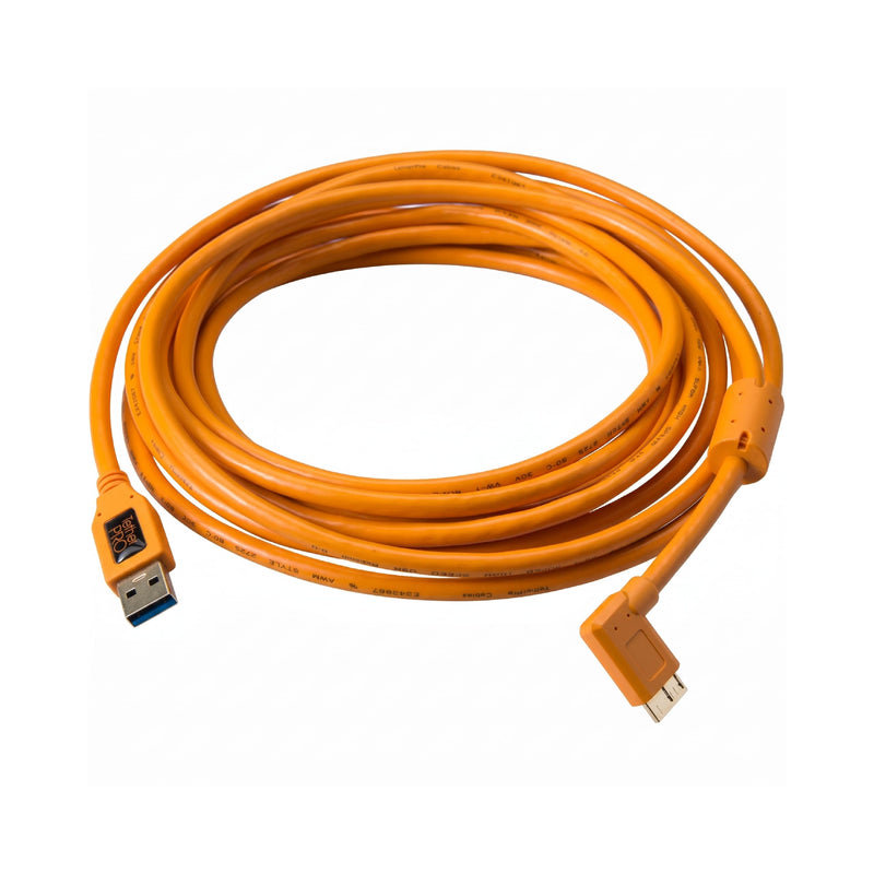 Tether Tools TetherPro USB 3.0 to Micro-B Right Angle Cable | for Fast Transfer and Connection Between Camera and Computer | High Visibility Orange | 15 Feet (4.6 m)