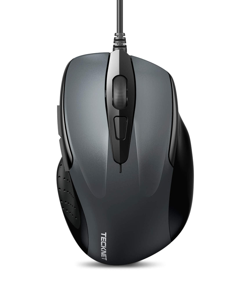 TECKNET 6-Button USB Wired Mouse with Side Buttons, Optical Computer Mouse with 1000/2000DPI, Ergonomic Design, 5ft Cord, Support Laptop Chromebook PC Desktop Mac Notebook-Grey Grey