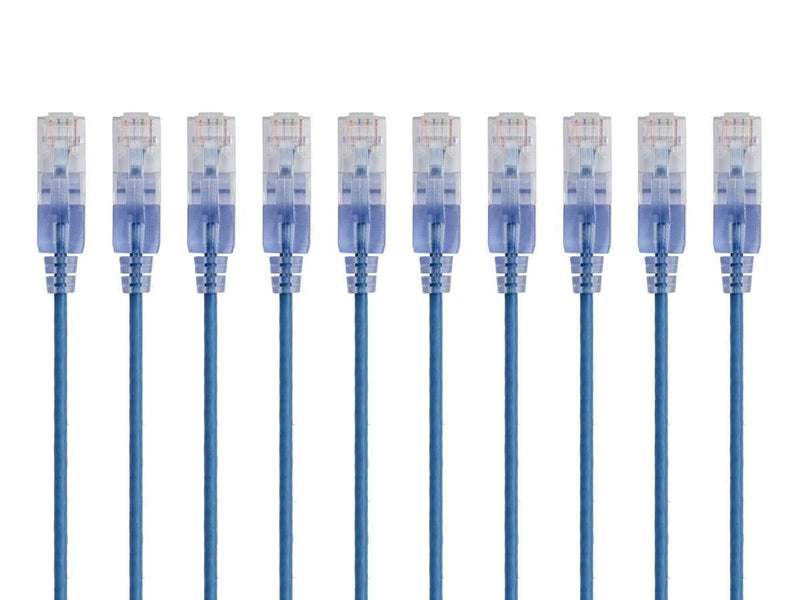 Monoprice Cat6A Ethernet Patch Cable - Snagless RJ45, 550Mhz, 10G, UTP, Pure Bare Copper Wire, 30AWG, 10-Pack, 14 Feet, Blue - SlimRun Series 10 Pack